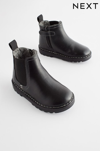 Black Wide Fit (G) Warm Lined Leather Chelsea Boots Smoke (115283) | £30 - £36