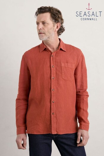 Seasalt Cornwall Orange Mens Curator Linen Shirt (116038) | £70