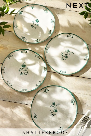 Teal/White Mediterranean Picnic Dinnerware Set of 4 Dinner Plates (116053) | £20