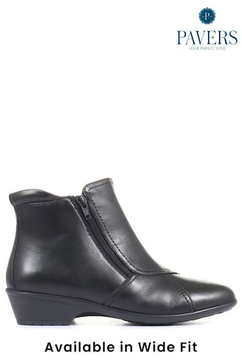 Pavers Black Ladies Wide Fit Leather Ankle Boots (116066) | £50