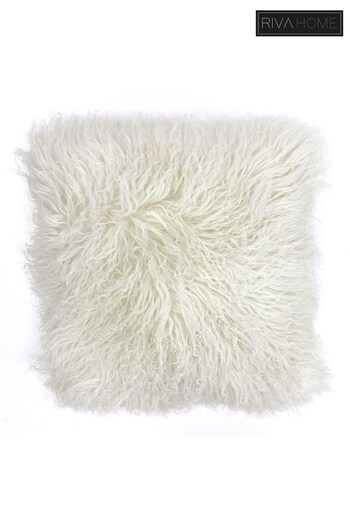 Riva Paoletti Pristine White Mongolian Sheepskin Polyester Filled Cushion (116199) | £44