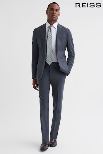 Reiss Airforce Blue Fine Wool Side Adjusters Trousers (116203) | £148