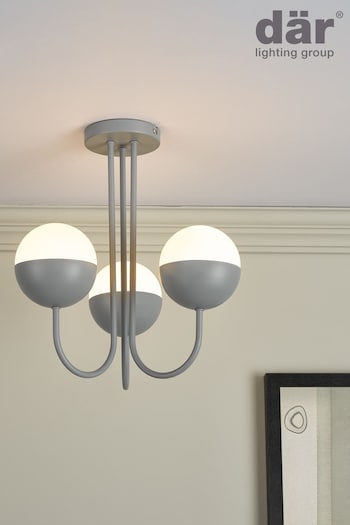 Dar Lighting Grey Andre 3 Light Semi Flush Fitting Ceiling Light (116622) | £79