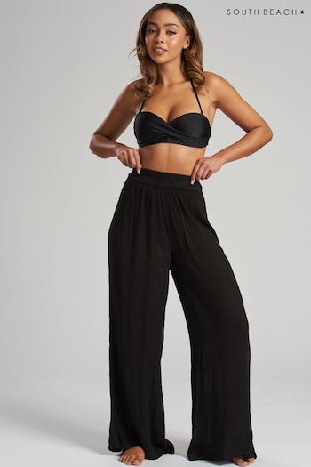 South Beach Black Crinkle Vicose Wide Leg Trousers (116689) | £26