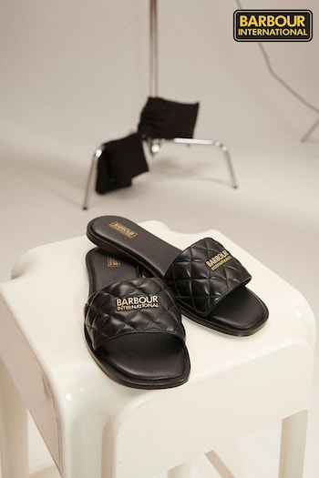 Barbour® Black Kinghorn Quilt Slider Sandals (117354) | £80