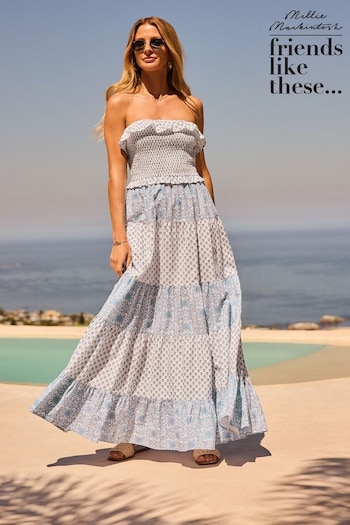 much more flattering than the T shirt bras Blue Bandeau Shirred Ditsy Maxi Dress (117725) | £55