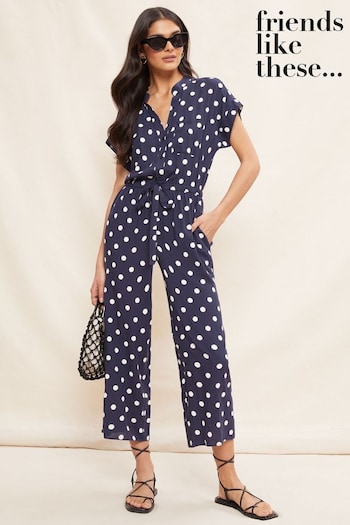 Friends Like These Navy Blue Culotte Jumpsuit With Tie Belt (118004) | £48