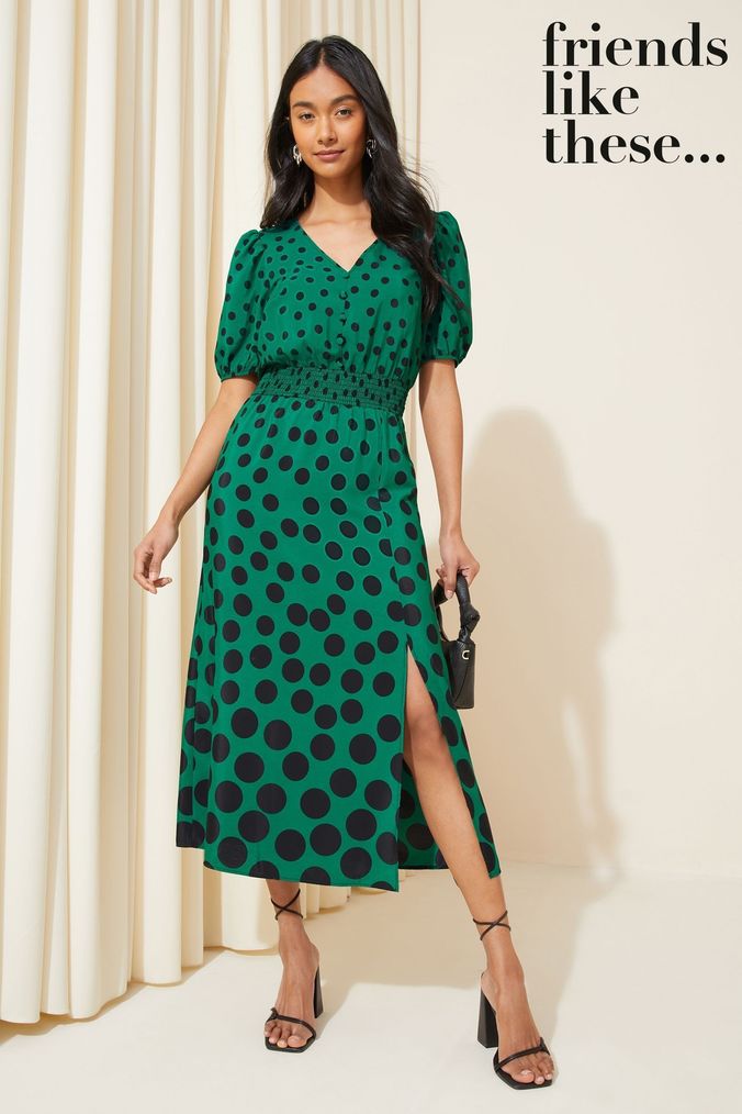 Green dress black spots sales