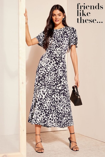 Furniture Recycling Services Blue Animal Flutter Sleeve Round Neck Midi Dress (118172) | £40