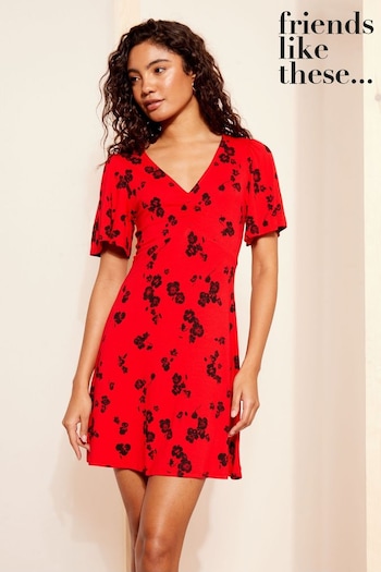 Ties & Pocket Squares Red Short Sleeve Jersey Midi Dress (118259) | £35