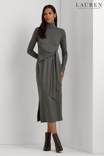 Lauren Ralph Lauren Grey Tie Front Turtleneck Sweater Dress (118340) | £189