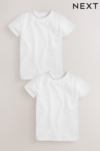 White Short Sleeve Cotton T-Shirts crew-neck 2 Pack (3-16yrs) (118353) | £7 - £13
