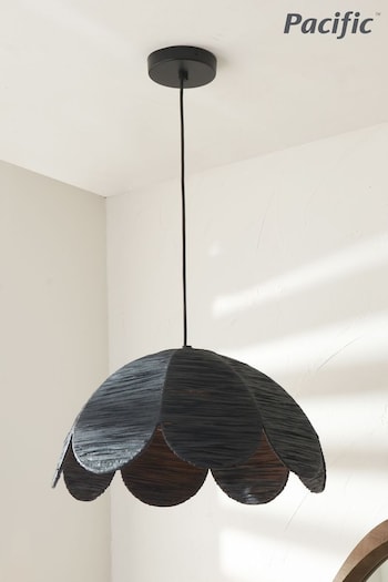 Pacific Black Petal Scalloped Raffia Pendant Ceiling Light (118390) | £125