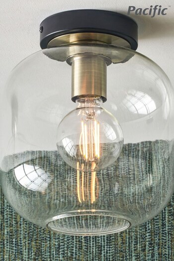 Pacific Black Florence Metal and Glass Flush Pendant Ceiling Light (118454) | £70