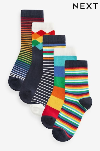 Rainbow Stripe/Pattern Cotton Rich Socks 5 Pack (118872) | £7 - £9
