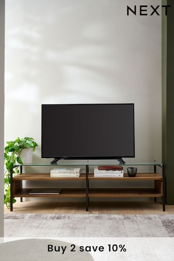 Dark Bronx Oak Effect and Glass Up to 65" TV Unit (118968) | £225