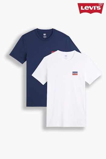 Levi's® White/Blue Mini Crew Neck emblwear T-Shirts 2 Pack (119037) | £35
