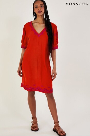 Monsoon Orange Chrissy Embroidered Tunic Dress (119177) | £80