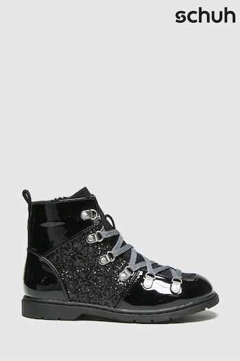 Schuh Black Galactic Glitter Lace-Up Boots (119204) | £35