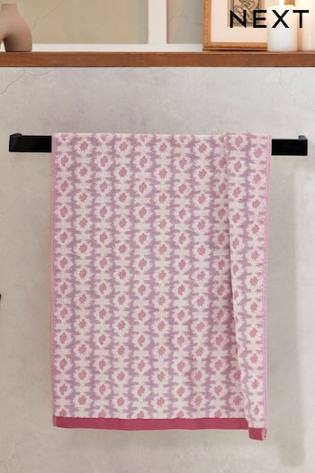 Pink Ikat Geo Towel 100% Cotton (119413) | £8 - £18