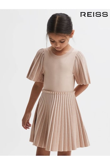 Reiss Pink Rosalie Junior Pleated Metallic Short Sleeve Dress (119630) | £65