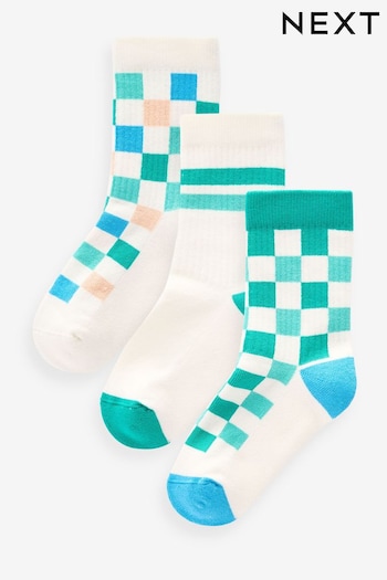 Checkerboard Cushioned Footbed Cotton Rich Ribbed Socks 3 Pack (119772) | £6 - £7