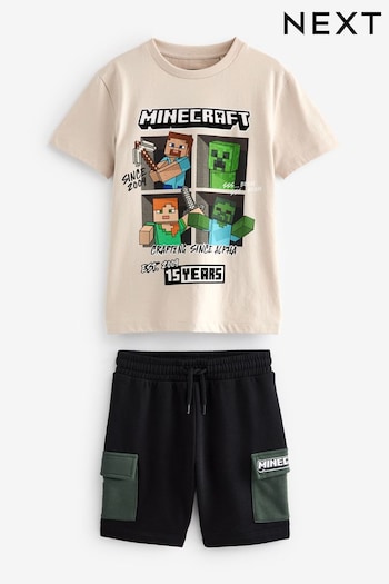 Minecraft Stone Natural Short Sleeve License T-Shirt And Shorts Set (4-16yrs) (119869) | £23 - £31