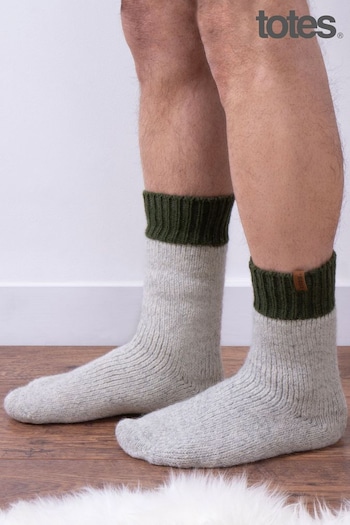Totes Marine Grey Mens Chunky Thermal Wool Blend Slipper Socks (119965) | £18