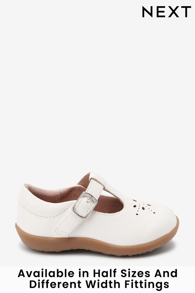 White Leather Wide Fit (G) First Walker T-Bar Shoes (120029) | £26