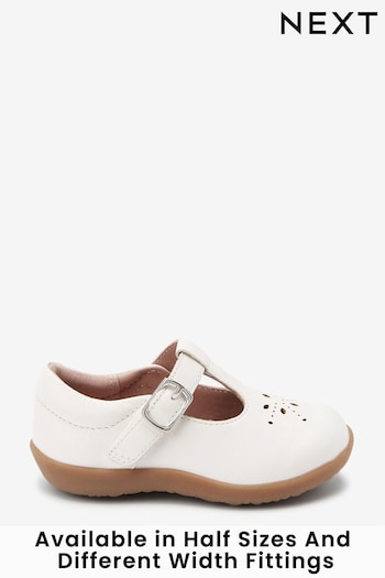 White Leather Wide Fit (G) First Walker T-Bar Shoes (120029) | £26