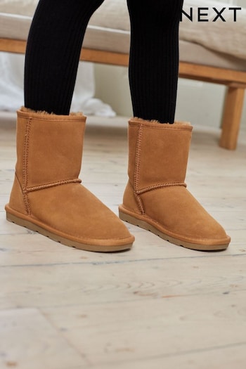 Tan Brown Warm Lined Water Repellent Suede Pull-On Boots recognizable (120218) | £28 - £35