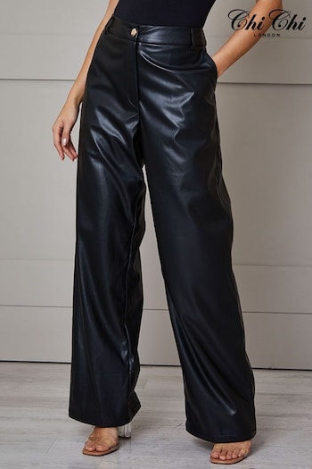 Chi Chi London Black Faux Leather Wide Leg Trousers (120986) | £50