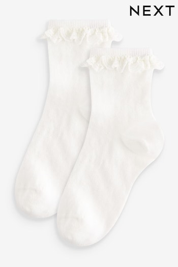 Cream Cotton Rich Ruffle Ankle Socks 2 Pack (121148) | £3.50 - £5.50