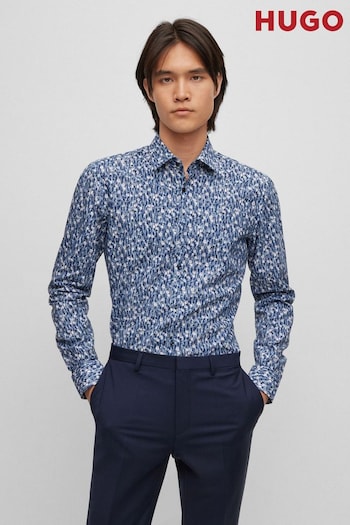 HUGO Blue Adstract Print Long Sleeve Shirt (121218) | £89