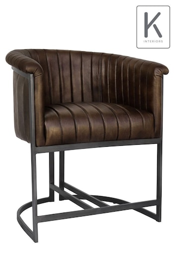 K Interiors Brown Ayden Genuine Leather and Iron Classic Tub Chair (121393) | £305
