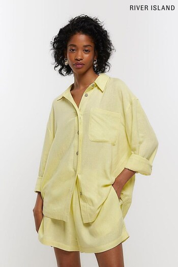 River Island Yellow Oversized Linen Shirt (121429) | £29