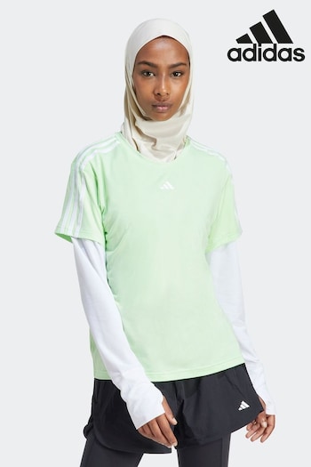 adidas popper Green Aeroready Train Essentials 3-Stripes T-Shirt (121525) | £23