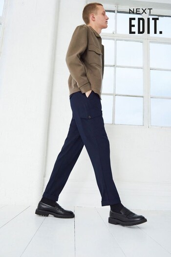 Navy Relaxed Tapered EDIT Twill Cargo Trousers (122081) | £36