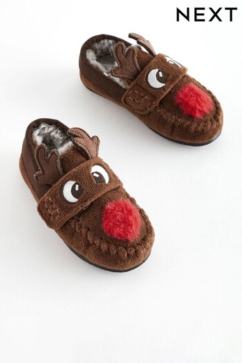 Brown Recycled Faux Fur Lined Moccasin Slippers (122160) | £16 - £18