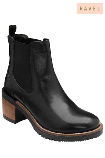 Ravel Black Leather Chelsea Ankle Boots Argento (122231) | £95