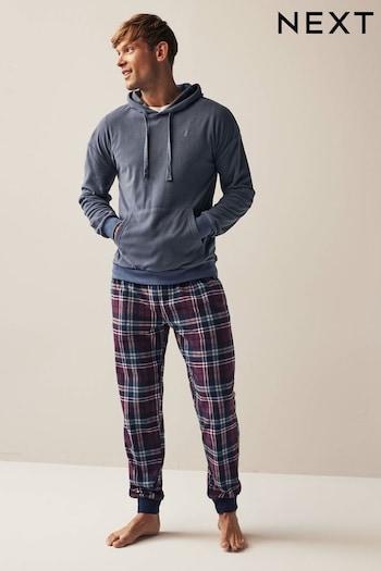 Blue/Purple Check Thermal Hooded Pyjama Set (122574) | £38