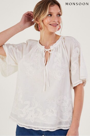 Monsoon Embroidered Short Sleeve White Top (122728) | £70