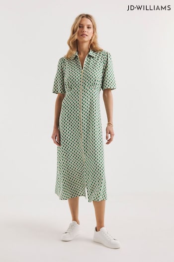 JD Williams Green Geo Zip Front Shirt Dress (123399) | £38