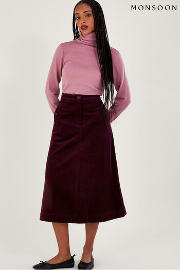 Monsoon Purple Cord Midi Skirt (123431) | £65