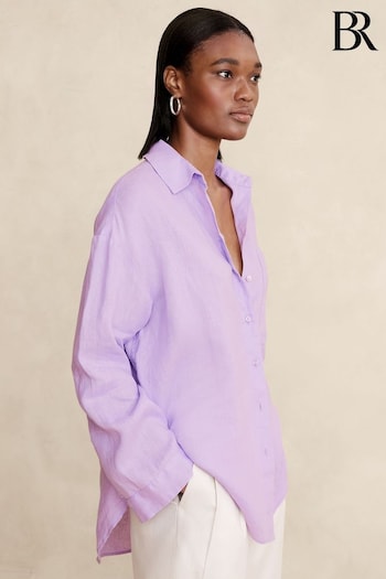Banana Republic Purple The Oversized Linen Long Sleeve Shirt (123749) | £80