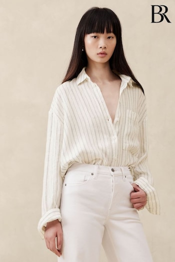 Banana Republic Cream Stripe The Oversized Linen Shirt (123868) | £80