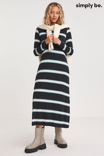 Simply Be Black Stripe Maxi T-Shirt Dress With Side Splits (124261) | £29