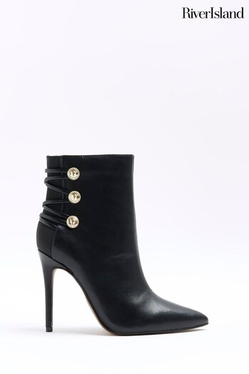 River Island Black Button Tie Up Boots (124367) | £55
