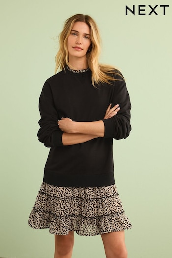 Black Layered Sweatshirt Long Sleeve Animal Print Dress tommy (124579) | £36