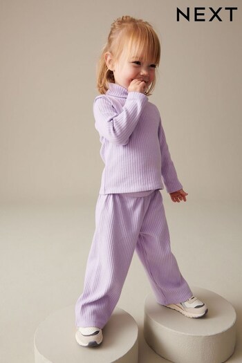 Lilac Ribbed Top and Wide Leg Trousers Set (3mths-7yrs) (124702) | £15 - £19